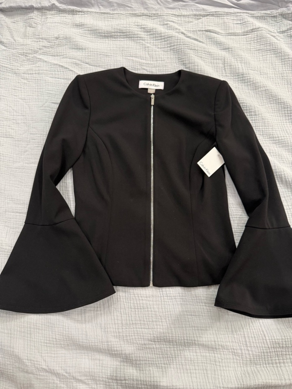 Calvin Klein Black Bell-Sleeve Zip Blazer